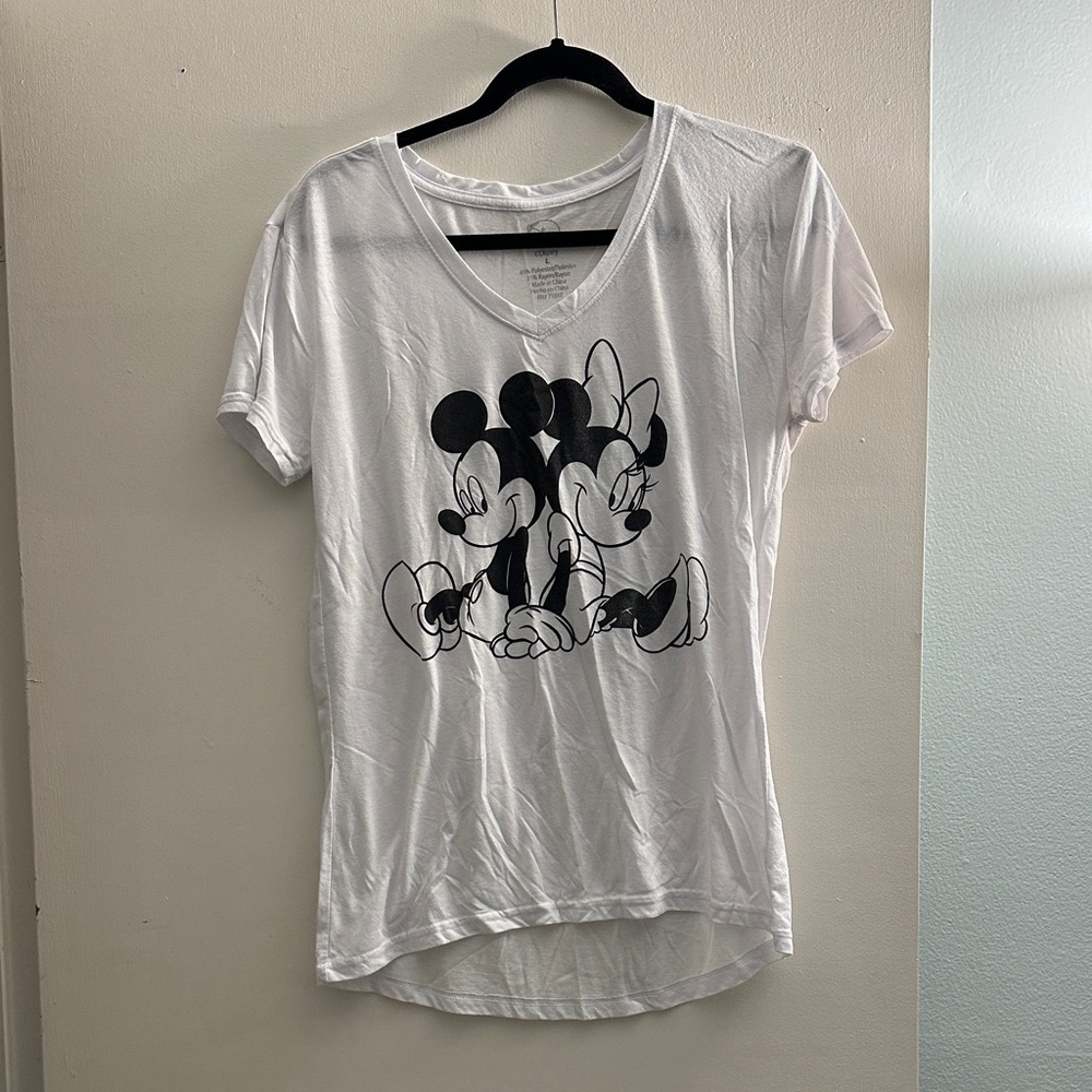 Disney White Mickey and Minnie Graphic Tee - Thin Burnout Style - Size Large